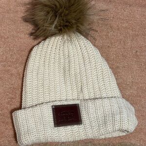 Love You Melon Cream Knit Beanie with Faux Fur Pom